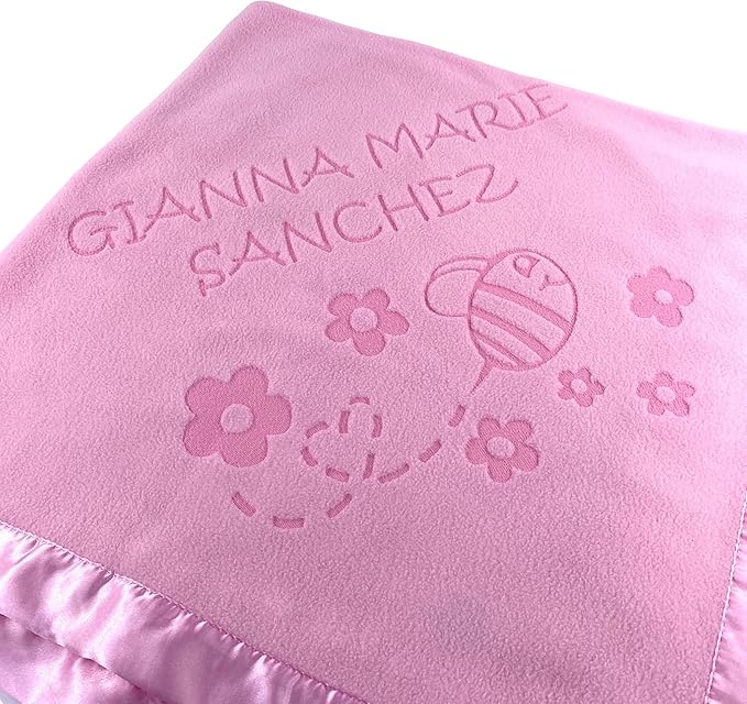 Custom Catch Personalized Girl Pink Baby Blanket Gift with Flower, Ladybug, Bee or Butterfly