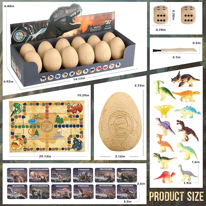 Dinosaur Eggs Dig Kit - Dinosaur Toys for Kids 5-7, Dinosaur Eggs Excavation Kit with 12 Dinosaurs Inside, Fossil Dino Toy, Dinosaur Gifts for Boys Girls 6 and Up Year Old Birthday Easter Gifts
