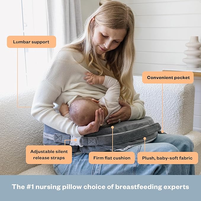 My Brest Friend Nursing Pillow - Deluxe - Enhanced Comfort w/ Slipcover - Ergonomic Breastfeeding Pillow For Ultimate Support For Mom & Baby - Adjustable Pillow W/ Handy Side Pocket, Evening Grey