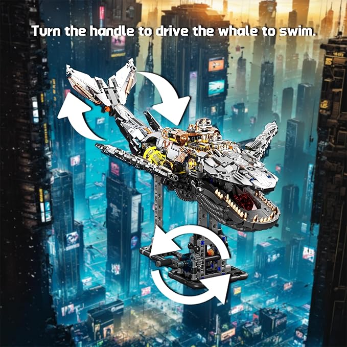 Mechanical Whale Building Set, Sea Animal Building Block Toy, Movable Ocean Animal with Display Stand, Home Decor Gift for Adults Teens Kids Boys（1388PCS）