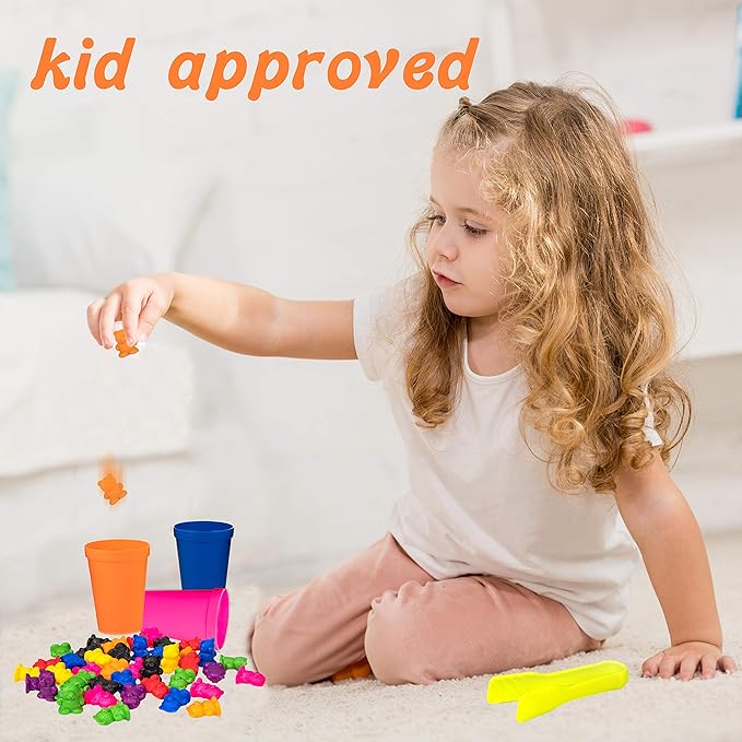 Colorful Counting Bears with Matching Cups - 80 Bears - Sort, Count & Color Recognition Learning Toy for Toddler & Kids - Montessori Education - Preschool Game