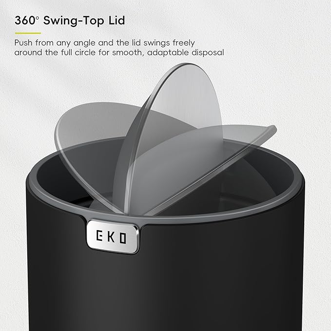 EKO Fandy 0.58 Gal/2.2L Mini Trash Can with Lid, Swing-Top Desktop Trash Can for Bathroom, Countertop, Vanity, Desk or Office, Small Garbage Bin (Black)