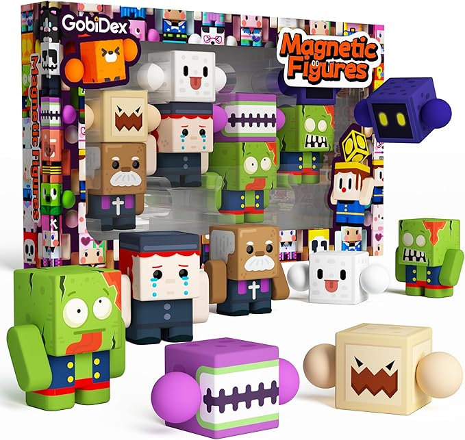 GobiDex 8PCS Magnetic Figures Playset Rotatable Monster & Character Toys for Kids, Toddlers Quiet Sensory Play, Preschool STEM Gift Compatible with Magnet Blocks