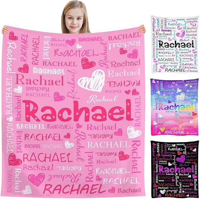 M YESCUSTOM Custom Baby Blanket with Name, Personalized Girls Boys Throw Blanket Pink Heart Customized Flannel Kids Blanket for Men Women Valentines Day Mother's Day Christmas Newborns