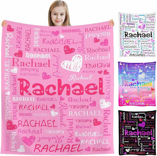 M YESCUSTOM Custom Baby Blanket with Name, Personalized Girls Boys Throw Blanket Pink Heart Customized Flannel Kids Blanket for Men Women Valentines Day Mother's Day Christmas Newborns