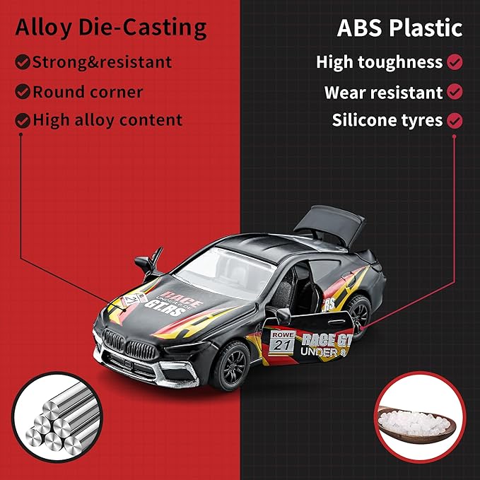 KIDAMI Pull Back Cars for Kids, Mini Vehicles with Door Openable, Die Cast Metal Toy Cars Pack Playset for Boys Girls Toddlers