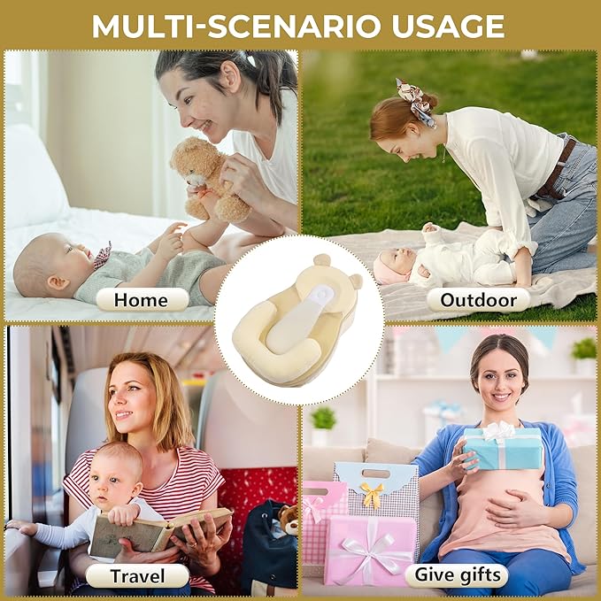 Baby Feeding Pillow, Anti Overflow Feeding Pillow for Reducing Spit-Up, Safety Nursing Pillow, Baby Lounger Reflux Wedge Breastfeeding, Removable top and Bottom（Yellow）