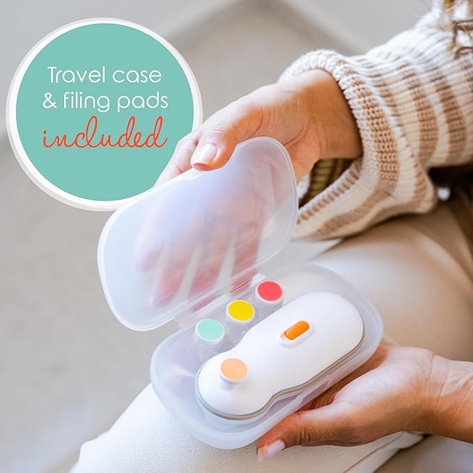 Cherish Baby Care Baby Nail Trimmer Electric - Automatic Safety Stop, BPA-Free & Safety-Tested Electric Nail File Baby, Includes 4 File Pads, 0-12+ Months