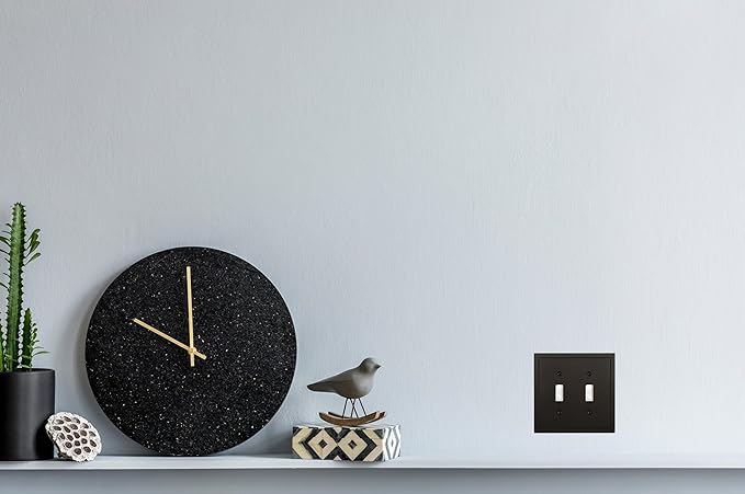 Henne Bery Modern Edge Decorative Wall Plate Switch Plate Outlet Cover, Durable Solid Zinc Alloy (Double Toggle, Matte Black)
