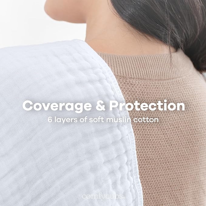 Comfy Cubs Muslin Burp Cloths 20" x 10", Pack of 10 - Large, 6-Layer, Ultra Absorbent 100% Cotton for Baby Drool and Messes - Soft, Safe & Gentle Baby Burp Cloths for Boys & Girls - White