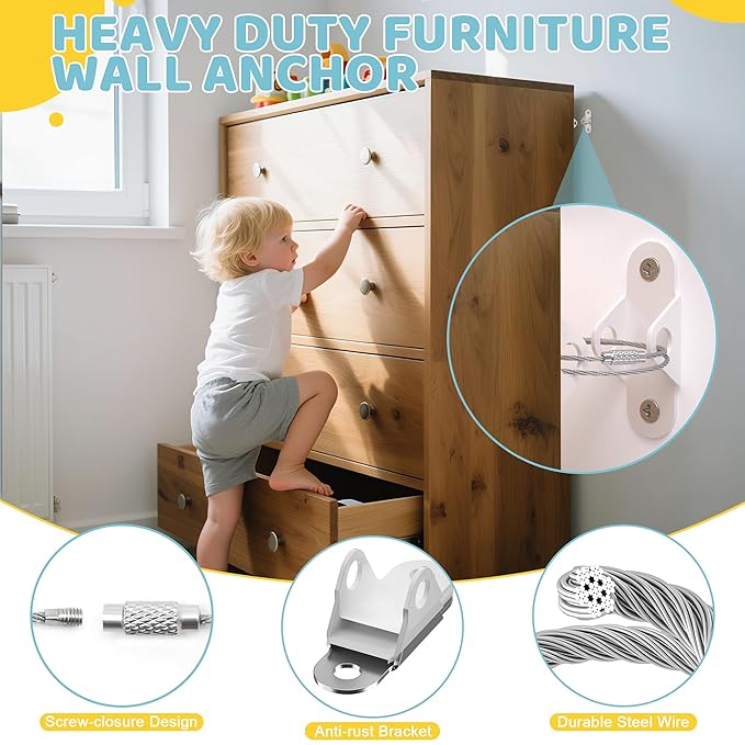 4our Kiddies 56 Pack Baby Proofing Kit, 6 Child Proof Cabinet Locks, 32 Outlet Covers, 6 Anti-Tip Furniture Anchors and 12 Corner Protectors, Child Safety Essentials to Protect Kids at Home