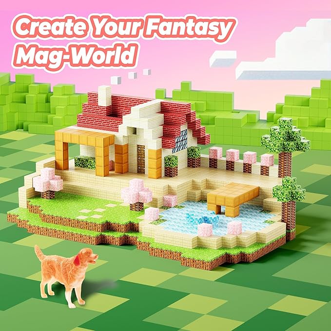 VigorFun Magnetic Blocks, Courtyard Magnet World Building Set- STEM Montessori Sensory Toys for Toddlers Boys Girls Birthday Gifts, Construction Toys for 3 4 5 6 7 8+ Year Old Kids