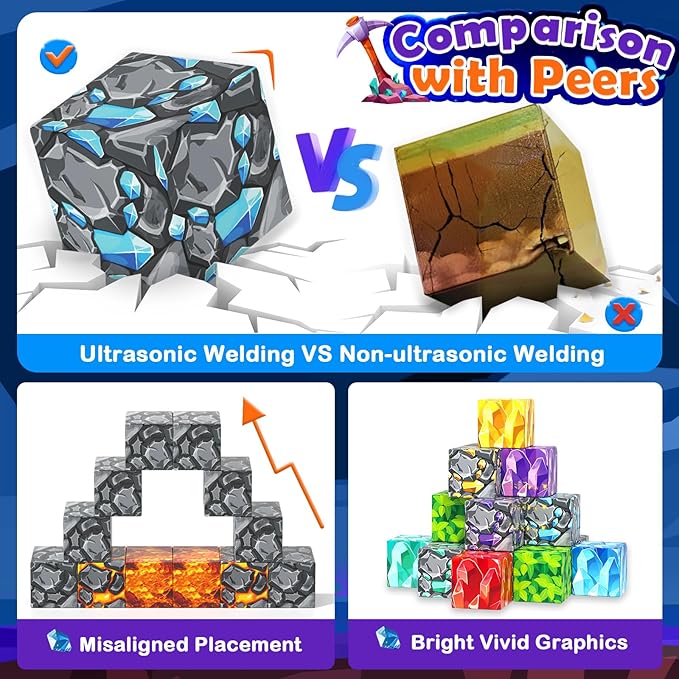 100PCS Magnetic Blocks Building Toys, Gem Cave Adventure Building Craft, Learning Sensory Toys for Boys Girls Age 3-12, Game Gift for Kids Little Gamers (0.8 inch)