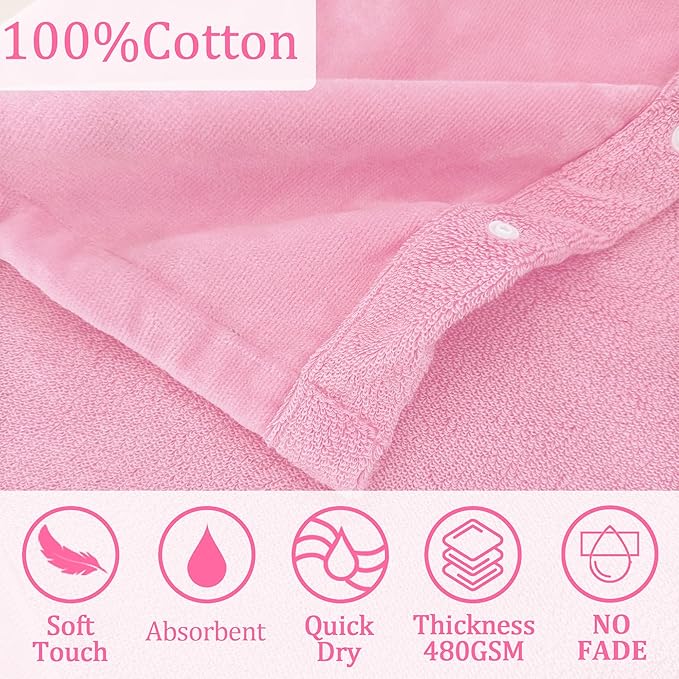 VOOVA & MOVAS Baby Hooded Towel with Bear Ear,0-3Years | 100% Cotton, Ultra-Soft & Absorbent | Gentle for Sensitive Skin, Bath, Pool & Beach Robe | Newborn (Pink)