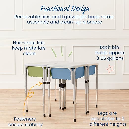 ECR4Kids 4-Station Sand and Water Adjustable Play Table, Sensory Bins, Fern Green/Powder Blue