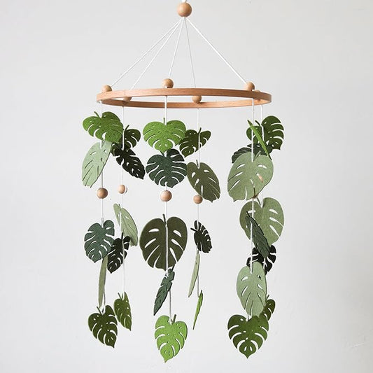 Green Leaf Mobile for Crib Mobile Forest Baby Mobile Monstera Plant Crib Mobile