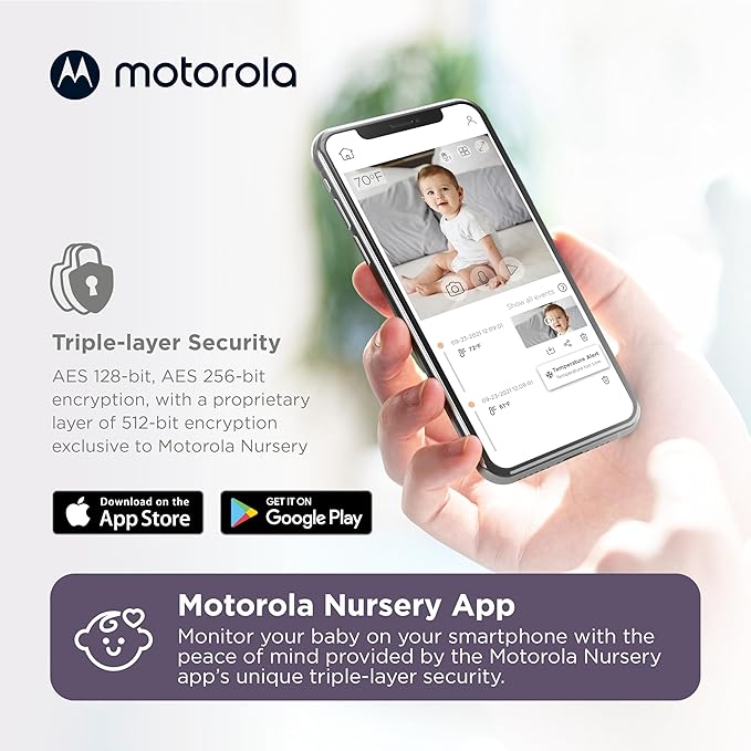 Motorola Nursery Baby Monitor WiFi HD with Camera and Audio, Private Connection, 2-Way Audio, Digital Zoom, Temperature Sensor, Lullabies, Night Vision
