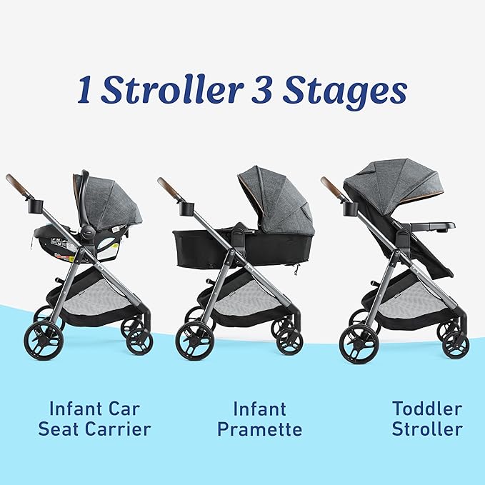 Graco Modes Pramette Travel System, 3-in-1 Modular Carseat Stroller Combo, Infant Car Seat Carrier to Toddler Stroller, Includes the SnugRide Car Seat, Redmond