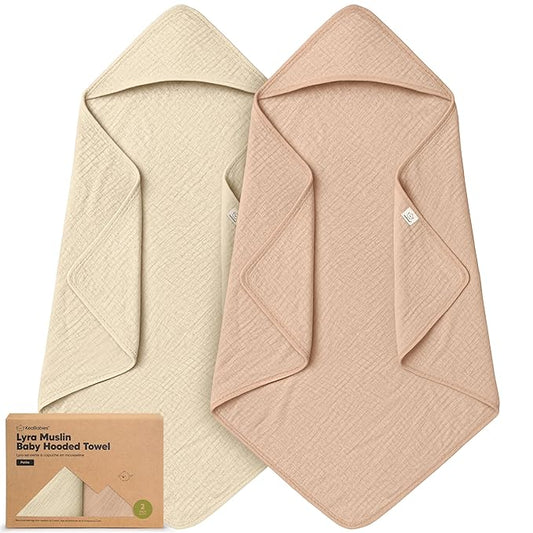 KeaBabies Muslin Hooded Baby Towels for Newborn Girls, Boys - 2-Pack, 30x30 Organic Cotton Baby Bath Towels Hooded, Soft Absorbent, Toddlers, Kids, Infant, Newborn Bath Essentials (Almond, Petite)