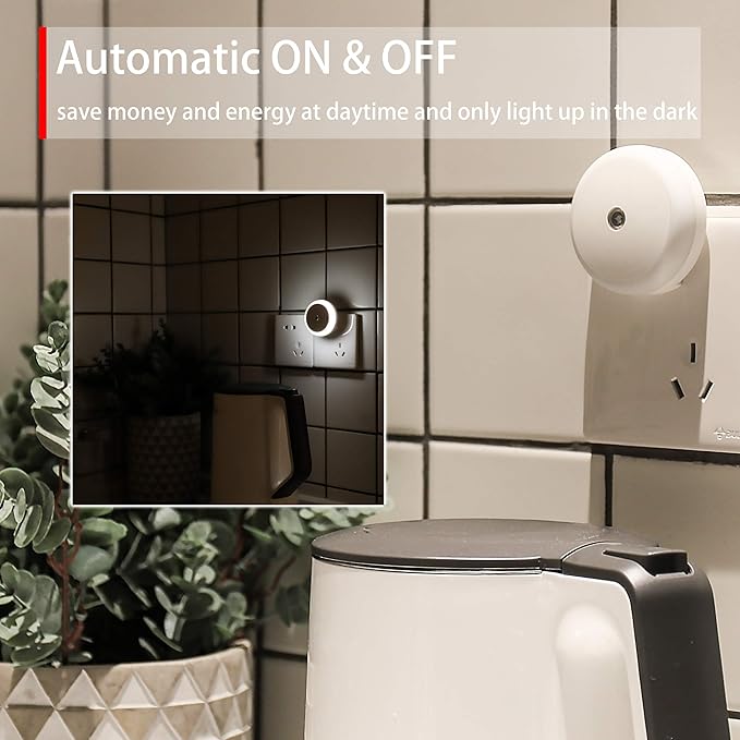 myCozyLite LED Night Light Plug in, Dusk to Dawn Sensor, Auto Dim, Energy Saving, Cool White, Nightlight Plug into Wall for Bathroom, Hallway, Kitchen, Stairway, Round, 2 Pack