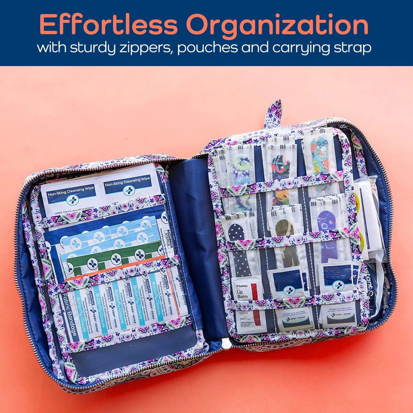 KeepGoing Large Home First Aid Kit for Kids – 270 Pc. for Car, Home, Dorm, & Boat with Latex-Free Bandages – 10 x 7 x 3.5 in. Travel First Aid Kit (Boho)