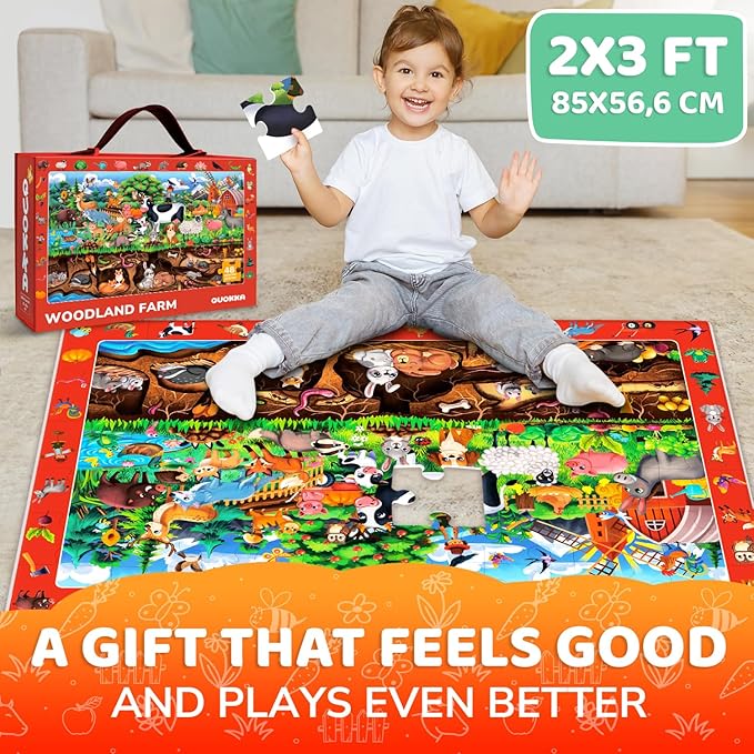 QUOKKA Floor Puzzles for Kids Ages 4-8 – 2x3 FT Giant Search and Find Jigsaw – 48 Large Pieces – Above and Beyond Observational Scene – Educatinal Montessori Toy with Gift Box – Fun Learning Activity