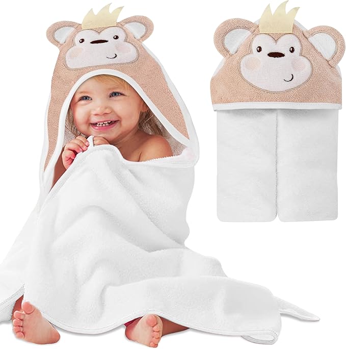 Mother's Choice Baby Hooded Towel - Large Size Cotton, Ultra-Soft & Absorbent Bath Towel for Newborns, Infants, Toddlers, Boys & Girls with Animal Hood (Monkey)