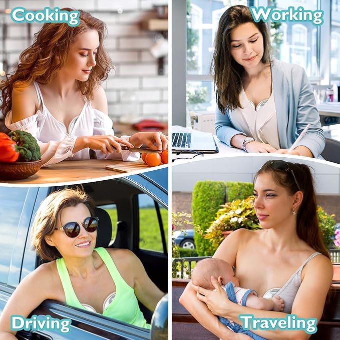 Hands Free Breast Pump, Momspeace Breast Pumps with App & Timer, Wearable Breast Milk Pump Hand Free, Wireless Portable Electric Breast Pump with 2 Modes & 12 Levels - 24mm, 2 Pack