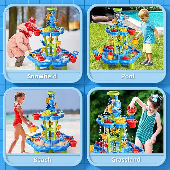 3 in 1 Water Table for Toddlers 3-5 4-8, Summer Outdoor Beach Outside Backyard Activity Sensory Kids Sand and Water Table, Birthday Party Gifts for Kids Boys and Girls Ages 3 4 5 6 7 8