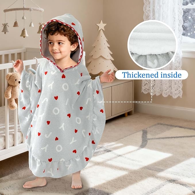 VOOVA & MOVAS Toddler Hooded Towel Poncho with Ruffle Trim | Soft 100% Cotton | Absorbent Thick Towel for Bath, Swim, Beach & Winter | Cozy, Gray Joy