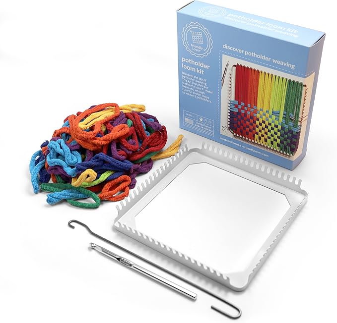 Friendly Loom 7” Traditional Potholder Weaving Kit | Sturdy Metal Loom and Quality Cotton Weaving Loops in Rainbow Colors | Complete Kit to Weave 2 Functional Potholders | Made in the USA