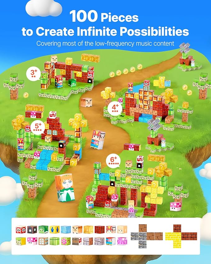 VEVOR Magnetic Blocks, 100 PCS Magnet Blocks Set, Magnetic Building Cubes for Kids, STEM Montessori Sensory Toys for Christmas Birthday Gift, Construction Stacking Toy for 3+ Years Old Boys & Girls