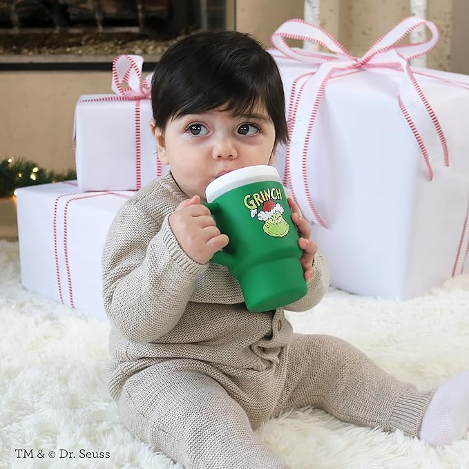 Infantino My 1st Tumbler, Silicone Sippy Cup with Straw & Handle, Spill-Resistant Baby Cup for On-the-Go, BPA-Free Transition Bottle, Grinch Green