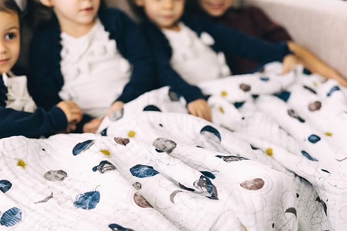 Little Unicorn Premium Quilted Throw | Super Soft, Multi-Layered Muslin XL Blanket| Great for Kids & Families (Planetary)