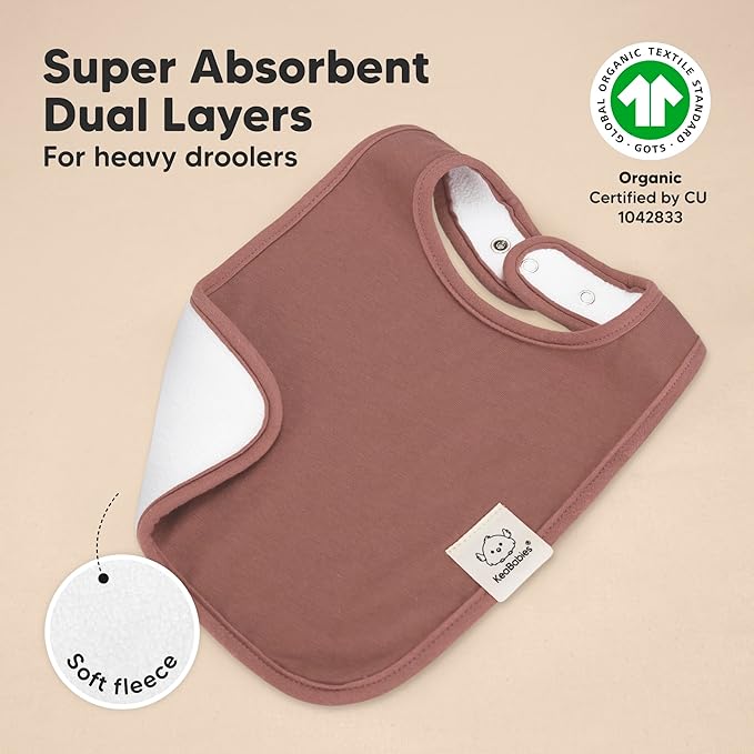 KeaBabies 8-Pack Organic Baby Bibs for Boys, Girls - Super Absorbent Cotton Drool Bibs for Baby Girl & Boy, Teething Toddler, Drooling Newborn, Ultra Soft & Machine Washable (Mauve)