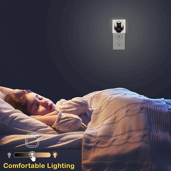 Black Cat Night Lights Plug into Wall, Funny Cats Auto Sensor LED Night Lamp for Men Women Boys Girls Holiday Presents Gifts