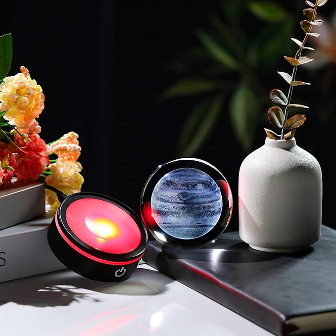 3D Jupiter Model Crystal Ball Led Lamp Base - Space Decor World Globe Planets Sphere Night Light 80mm 3.15 Inch - Solar System Decor Best Birthday Astronomy Gifts for Men Physics Science Teacher