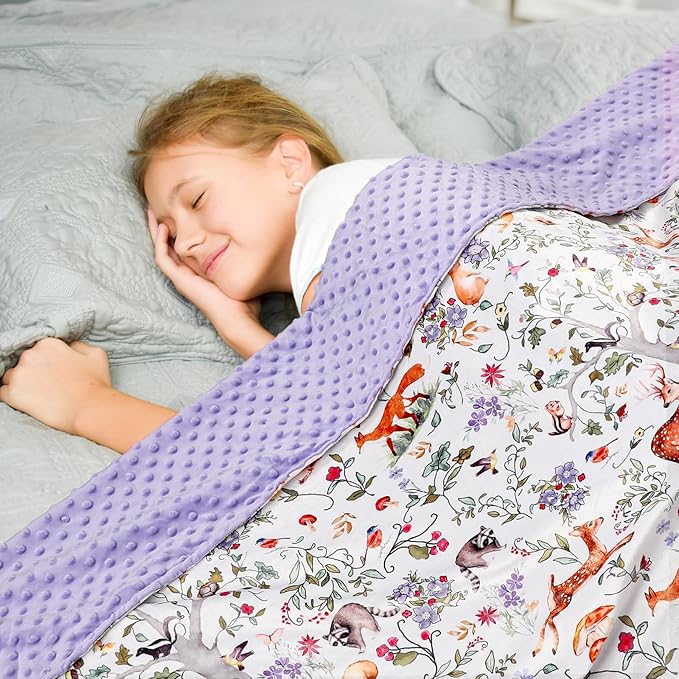 Toddler Blanket 50 x 60 Inch, Large Baby Blanket for Kids, Super Soft Warm Minky with Dotted Backing, Purple Animals