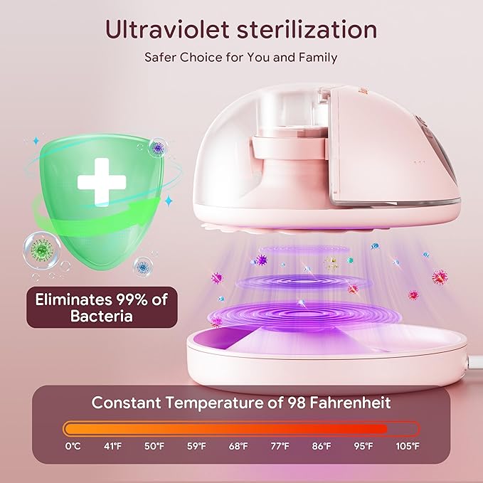 Breast Pump Hands Free, Smart Heated Base Promotes Milk Production, 40dB Quiet, Leak-Free Design, 4 Modes/12 Levels, 2Hr Cordless Wearable Breastfeeding Pump, 2 Pack Pink