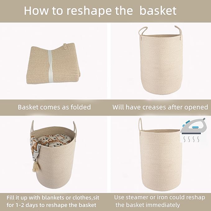 Cotton Rope Laundry Basket Hamper for Clothes Woven Storage Basket for Living Room Bedroom Boho Tall Rope Baskets for Blanket Toys Pillow Towels Baby Nursery Hamper Bin Large oatmeal