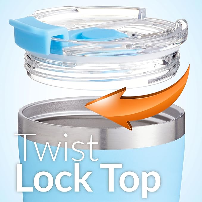 PopYum 13oz Insulated Stainless Steel Kids’ Cups with Lid and Straw, 2-Pack, Orange, Blue, stackable, sippy, baby, child, toddler, tumbler, double wall, vacuum, leak proof