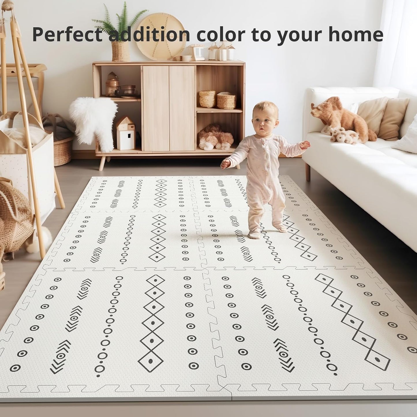 Baby Foam Play Mat for Floor, PIGLOG 72x48 Baby Crawling Mat, Puzzle Mats for Kids for Baby with Interlocking Tiles, Toddler Play Mat for Indoor and Outdoor, Easy to Clean Playroom Mat, Lines + Shapes