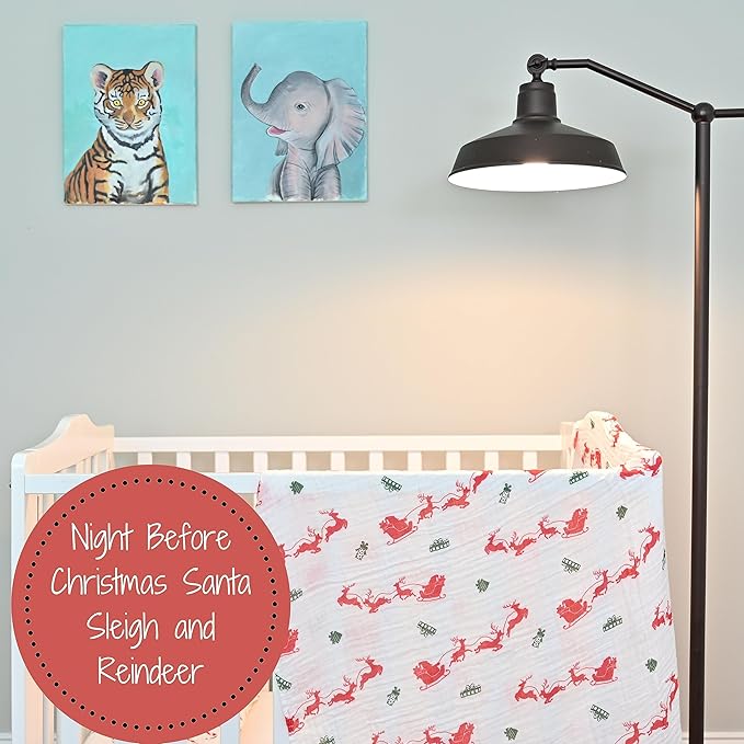 LollyBanks Baby Blanket, 100% Cotton Cozy Muslin Swaddle Blankets for Boys and Girls, 47 x 47 Inches Newborn Blanket, Soft and Breathable Receiving Blankets, Baby Essentials, Registry (Reindeer Print)