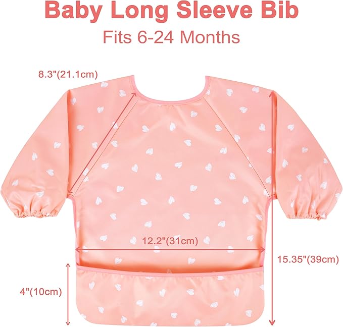 Long Sleeve Baby Bib For Eating Feeding Mess Proof Waterproof Food Smock Bibs With Pocket For Newborn Boy Girl