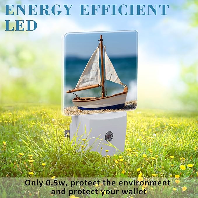 Night Light for Kids Girls Boys, Tropical Sandy Beach and Sailboat LED Night Light Plug into Wall with Dusk to Dawn Sensor for Room Decor, Hallway, Kitchen, Bathroom, Nursery, Stairs