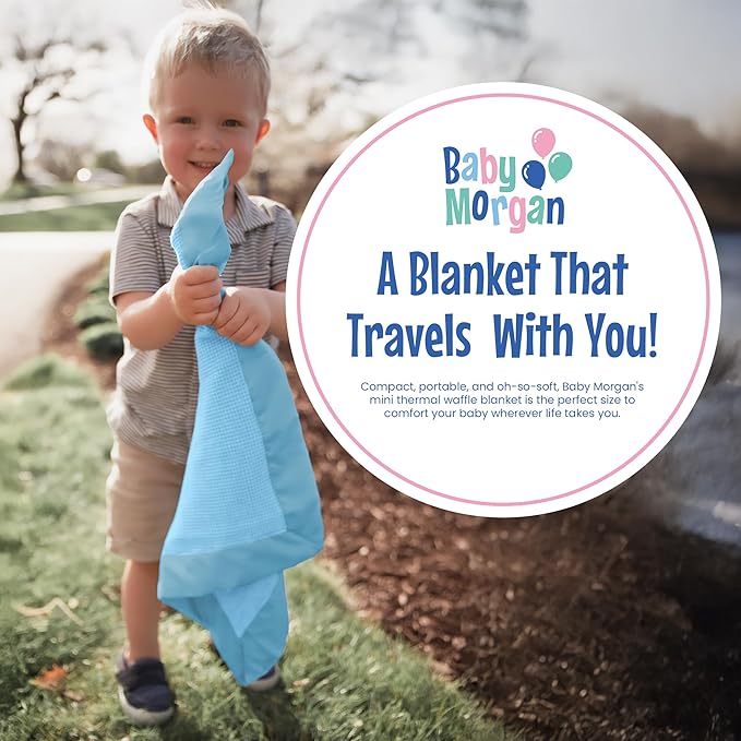 Thermal Waffle Knit Baby Blanket - Soft Breathable Mini Blanket for Newborns and Infants - Toddler Blankey for Strollers, Travel, Naptime, Nursery and More - 18" x 20" (Blue, Nylon Trim)