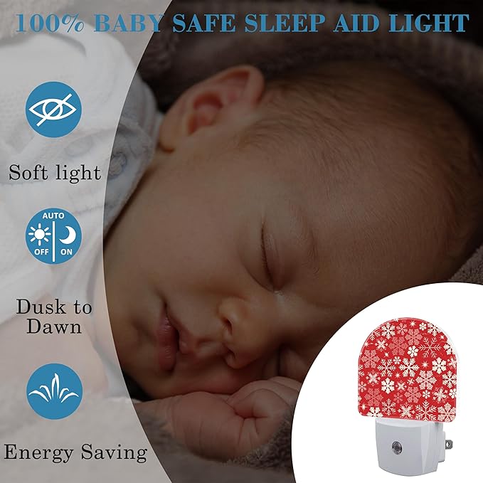 Christmas Snowflakes Night Light Plug into Wall with Dusk to Dawn Sensor Cute Nightlight for Kid Girls Boys Women Men Room Decor, Hallway, Kitchen, Bathroom, Nursery, Stairs
