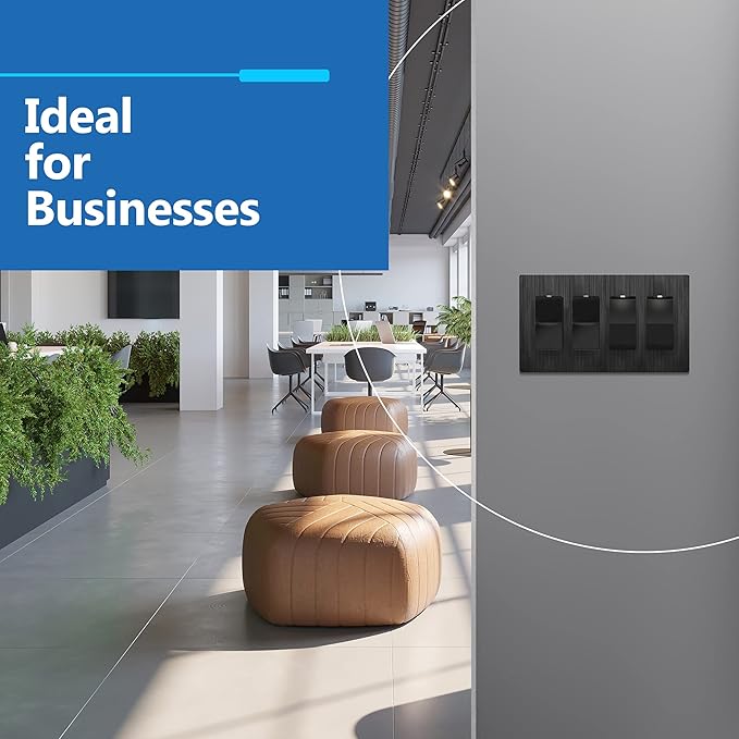 LIDER Brushed Finish Decorator Switch Cover, Screwless Wall Plate, Mid-Size 4-Gang 4.88" x 8.58", Unbreakable Polycarbonate Thermoplastic, UL Listed, LSWP-34M-BBK, Brushed Black