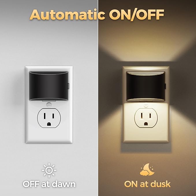 DORESshop LED Night Light[2 Pack], Night Lights Plug into Wall, 3 Level Brightness Adjustable Plug in Night Light, Dusk to Dawn Sensor, Nightlights for Adults, Bedroom, Bathroom, Hallway, 3000K