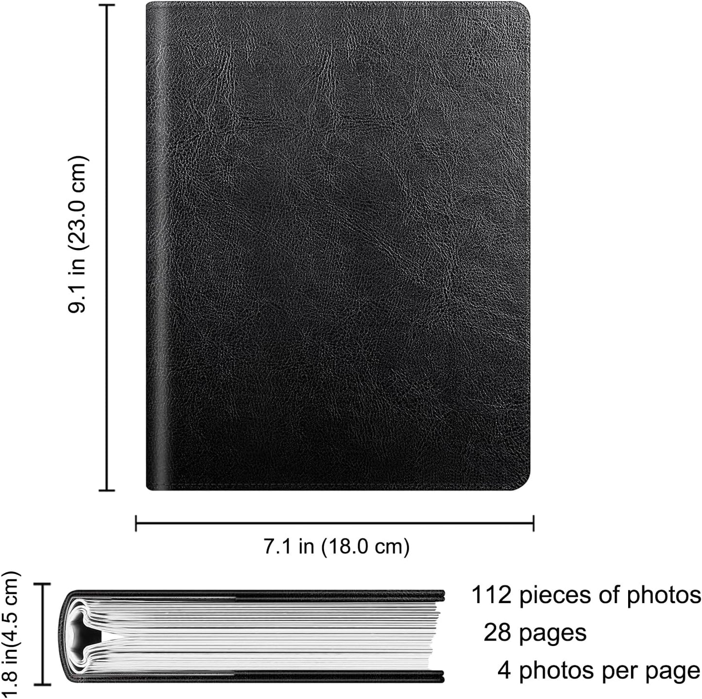 Fintie Photo Album for 4x6 Photos - 112 Pockets Vegan Leather Cover Memory Albums Book for Birthday Family Anniversary Vacation Pictures, Black